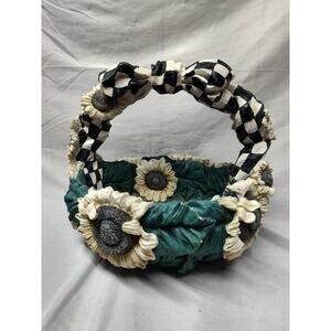 Vintage Ceramic Sunflower Basket Checkered Black And White Home Decor